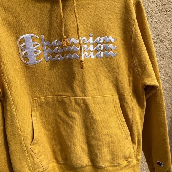 Women's Champion Sweatshirt Yellow Spell-Out Triple S Cotton Reverse Weave - Picture 12 of 12